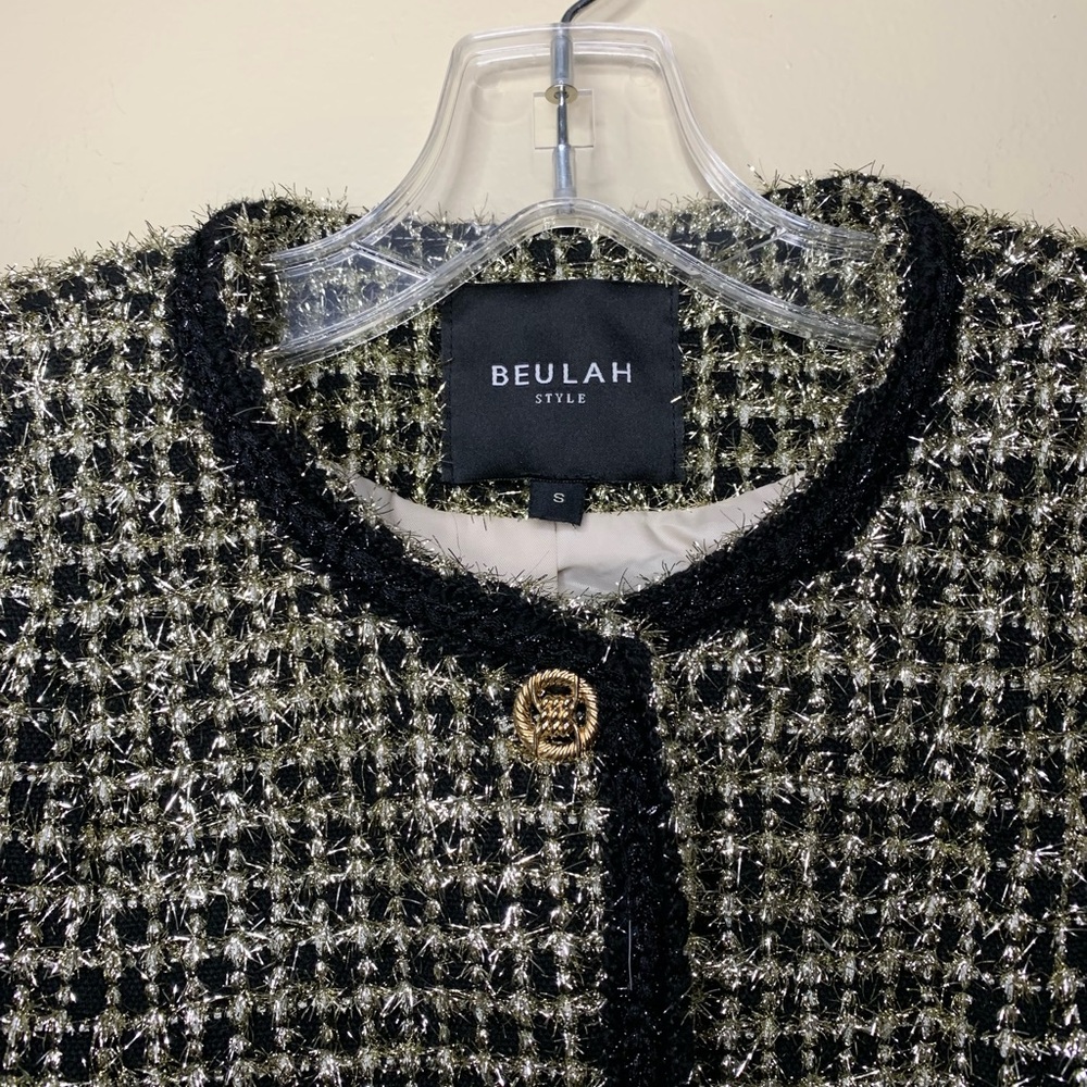 Beulah style black/gold tweed jacket , long sleeves, front closure Size S - Picture 7 of 14